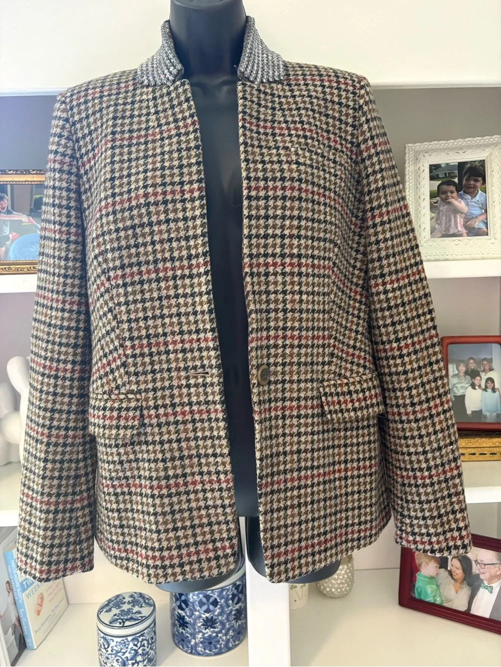 J. Crew Regent Houndstooth Tailored Blazer - Rhinestone Collar